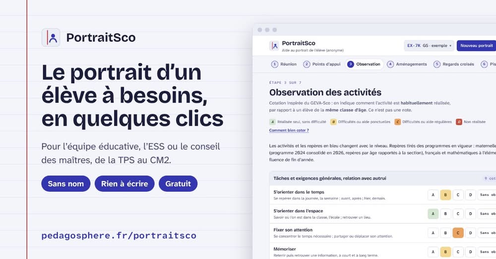 Illustration de PortraitSco, l'outil gratuit et anonyme pour préparer le portrait d'un élève à besoins particuliers